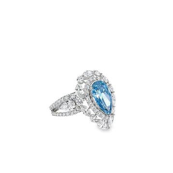 Ring - 14 karaat Witgoud - 5.06ct. tw. Blauw Diamant (Fancy, Nieuw