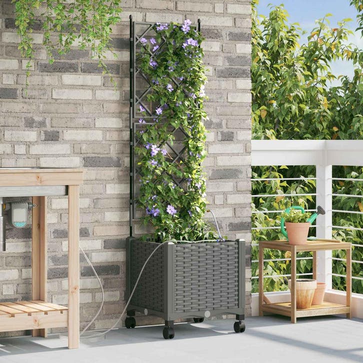 vidaXL Tuin Plantenbak met Irrigatie en Wielen Lichtgrijs PP, Tuin en Terras, Bloempotten, Nieuw, Verzenden