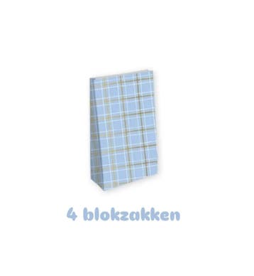4x Blokbodem zak ruit blauw- Maat L - man - vaderdag, Divers, Emballage cadeau, Verzenden, Cadeauzakje