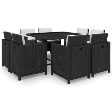 vidaXL 9-delige Tuinset met kussens poly rattan zwart, Verzenden, Tuinset