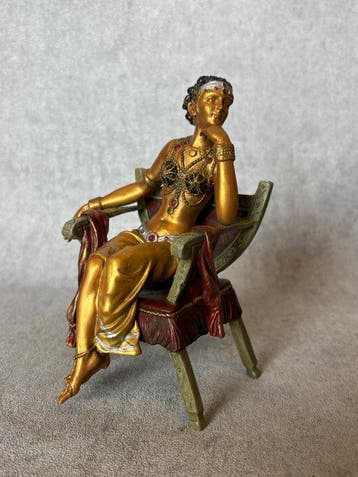 Beeld, Zittende buikdanseres - 14.5 cm - Brons