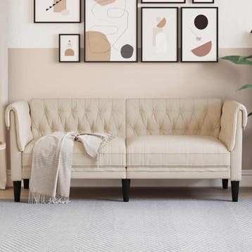 vidaXL Tweezitsbank / zetel Chesterfield-stijl linnen, Verzenden, Nieuw