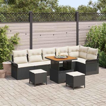 vidaXL Tuinbank Set 9 st 8-Aantal zitplaatsen Zwart en Crème, Verzenden