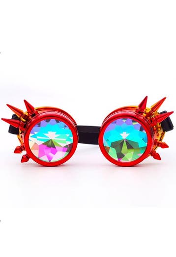 KIMU® Goggles Steampunk Bril Spikes Rood Geel Montuur Caleid, Kleding | Dames, Ophalen of Verzenden, Nieuw