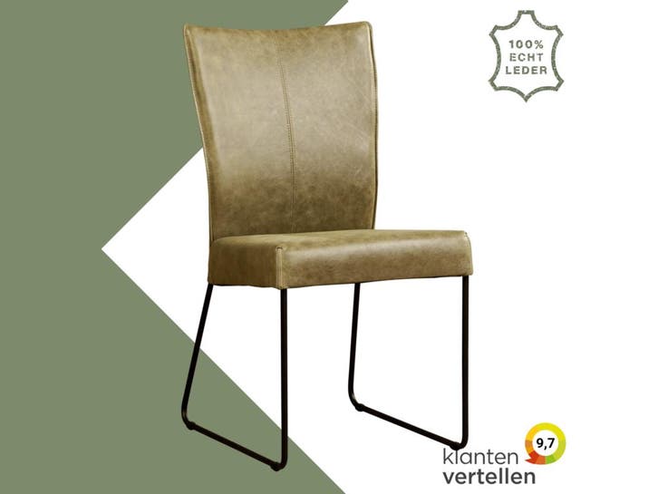 Leren eetkamerstoel Mate - Vintage Olive (olijf/groen) -, Huis en Inrichting, Stoelen, Overige kleuren, Eén, Nieuw, Leer, Ophalen of Verzenden