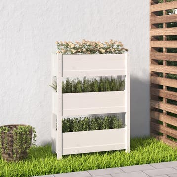 vidaXL Plantenbak 77x25x104,5 cm massief grenenhout wit, Tuin en Terras, Bloempotten, Verzenden, Nieuw