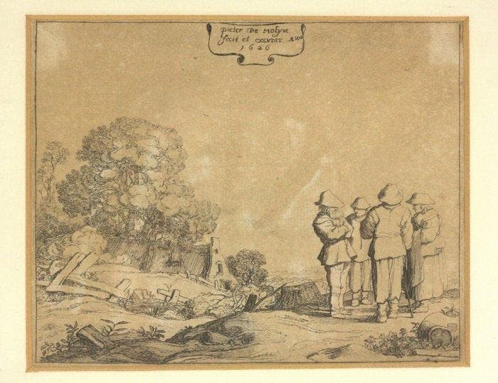 Pieter de Molijn (1595-1661) - Landschaft mit Figurengruppe, Antiek en Kunst, Antiek | Overige Antiek