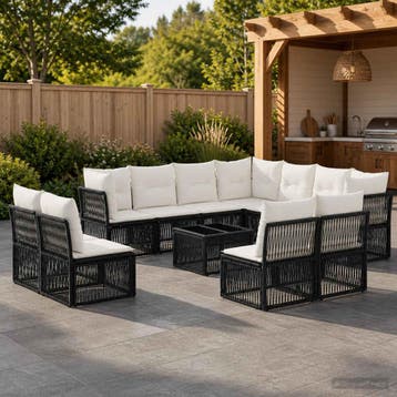 vidaXL Tuinbank Set 12 st Zwart poly rattan, Verzenden, Nieuw