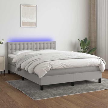 vidaXL Boxspring met matras en LED stof lichtgrijs 140x200, Verzenden