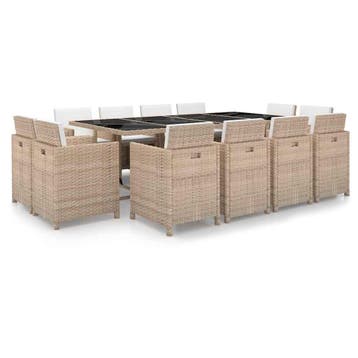 vidaXL 13-delige Tuinset met kussens poly rattan beige, Verzenden, Tuinset