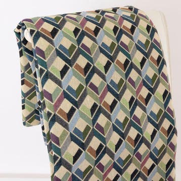 BA012 - Gobelinstof met geometrisch 3D-motief in blauw
