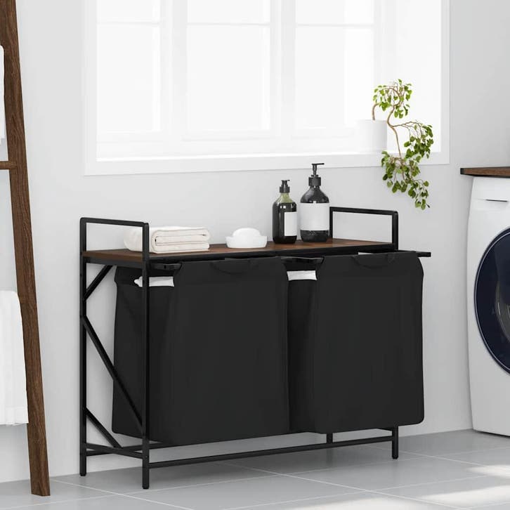 vidaXL Wasmand 2 vakken met plank bruin eikenkleurig, Maison & Meubles, Accessoires pour la Maison | Autre, Envoi