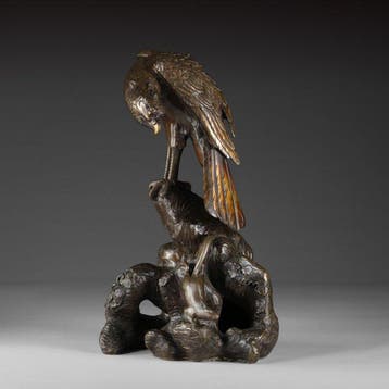 Kôro  (incensoir) dun faucon et dun écureuil - Bronze -