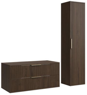 Wastafelkast Rimini 100 cm - Walnoot - met Kolomkast, Verzenden, Nieuw