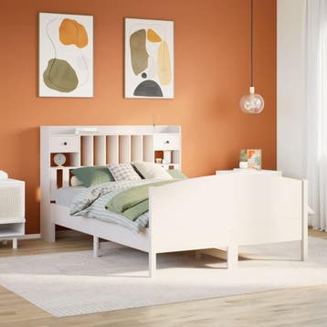vidaXL Bed met boekenkast zonder matras grenenhout wit, Huis en Inrichting, Verzenden, Nieuw
