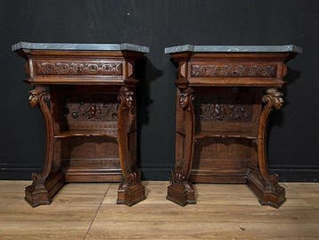 Wandtafel (2) - Walnoot - Paar consoletafels
