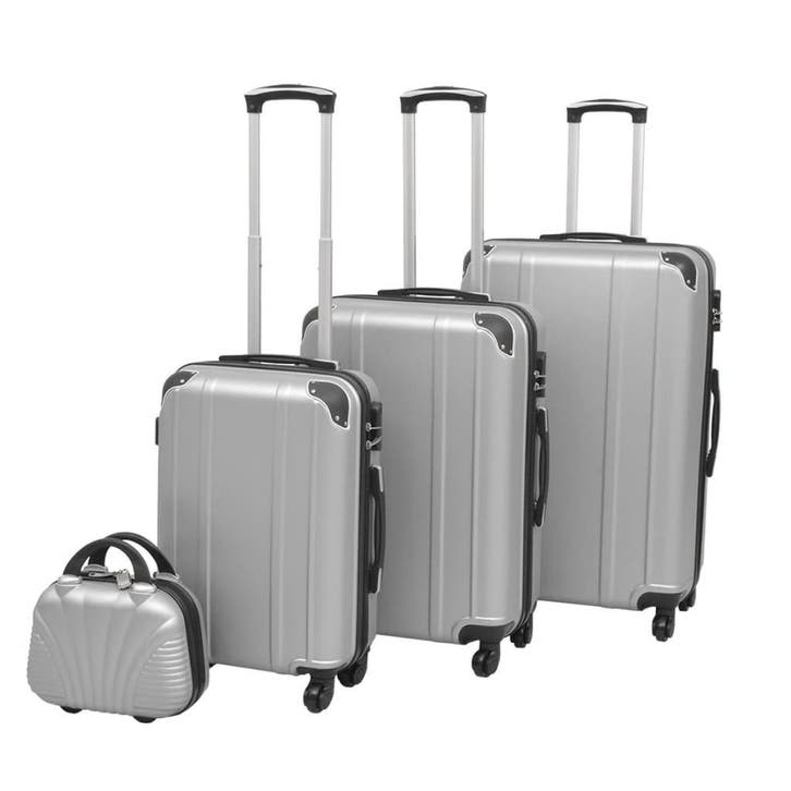 vidaXL Harde rolkoffer set zilver 4-dlg, Handtassen en Accessoires, Koffers, Nieuw, Verzenden