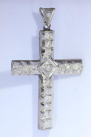 Vintage Crucifix - platine - 1950-1960 - Diamant naturel
