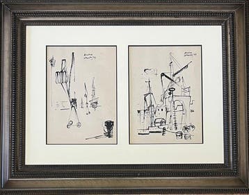 Corneille (1922-2010) - Deux encres Cobra de 1949 : Le port
