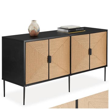 Dressoir Juna, fronten in jute-optiek, 2 kastvakken, Huis en Inrichting, Kasten | Wandmeubels, Verzenden, Nieuw