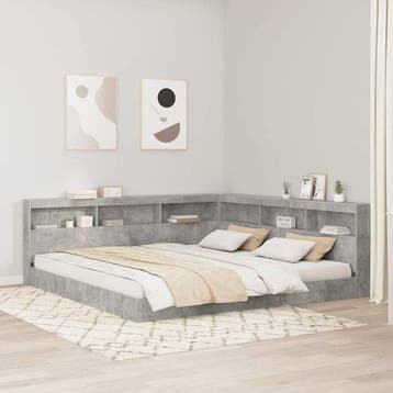 vidaXL Opberghoofdbord met plank Beton Grijs 200 cm Bewerkt, Verzenden, Nieuw