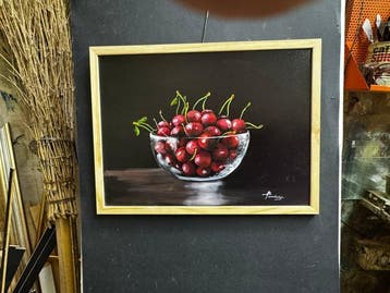 Franco Bencivenga (1953) - Vaso di cristallo con ciliegie