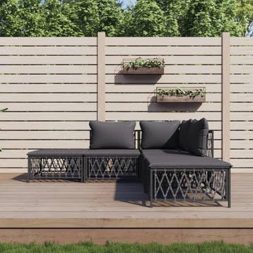 vidaXL 5-delige Loungeset met kussens staal antracietkleurig, Verzenden, Nieuw, Loungeset