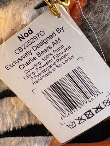 Charlie Bears: Sleepover Teddy Nod, met label - Pluche dier