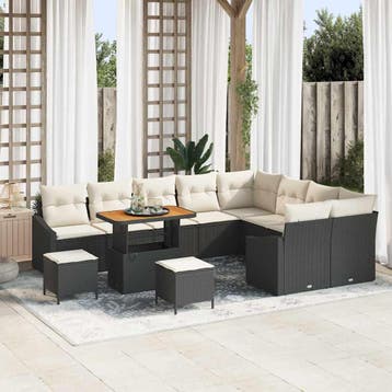 vidaXL Tuinbank Set 12 st 7-Aantal zitplaatsen Zwart Poly, Verzenden, Nieuw