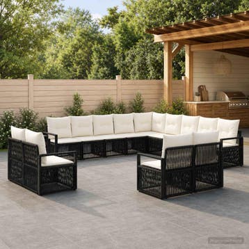vidaXL Tuinbank Set 13 st Zwart poly rattan, Tuin en Terras, Verzenden, Nieuw