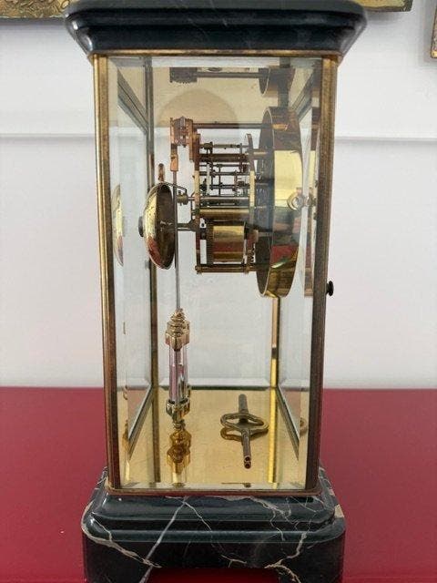 Pendulette d’officier, Horloge de table - - Marbre Emperador, Antiquités & Art, Antiquités | Horloges