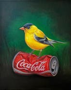 Sekar Rajagopal - Gelber Vogel auf Dose - Original-Ölgemälde