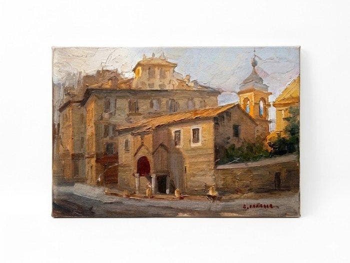 Rinaldo Caressa (1929-2009) - Piazza San Clemente, Roma, Antiek en Kunst, Kunst | Schilderijen | Klassiek