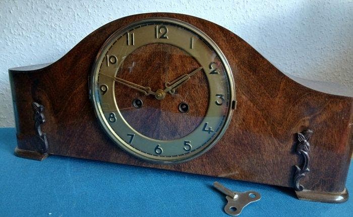 Tafelklok - Art Deco Hout en messing - 20e eeuw, Antiquités & Art, Antiquités | Horloges