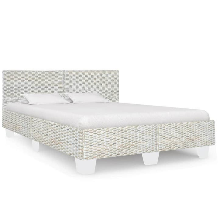 vidaXL Bedframe natuurlijk rattan grijs 140x200 cm, Maison & Meubles, Chambre à coucher | Lits, Envoi