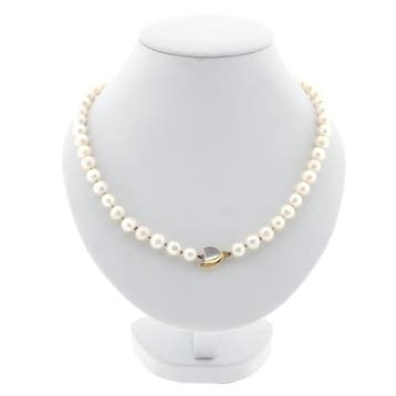 Parel collier met 9 karaat bicolor slot (Ketting), Handtassen en Accessoires, Kettingen, Gebruikt, Geel, Ophalen of Verzenden