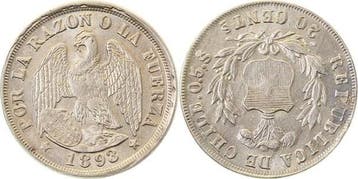 1893 Fehlpraegung 20 Centavos Chile dezentriert gepraegt, Verzenden, België