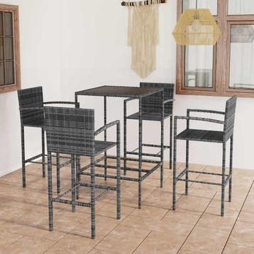 vidaXL 5-delige Tuinbarset poly rattan grijs, Verzenden