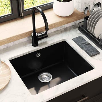 vidaXL Wasbak 80% Kwarts en 20% Hars 530 x 460 mm Zwart, Huis en Inrichting, Keuken | Keukenelementen, Verzenden, Nieuw