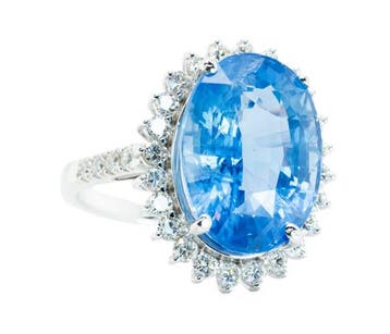 Ring - 14 karaat Witgoud, Blauw (Ceylon) - 11.98ct. tw.