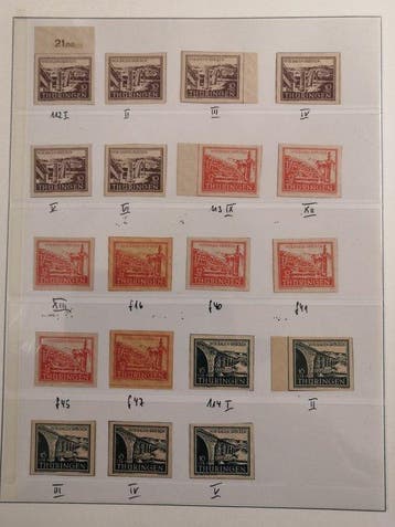 Thüringen 1946 - Verzameling van plaatfouten uit de serie