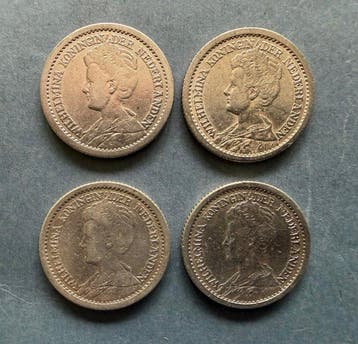 Nederland. Wilhelmina. 1/2 Gulden 1910, 1912, 1913 en 1919, Postzegels en Munten