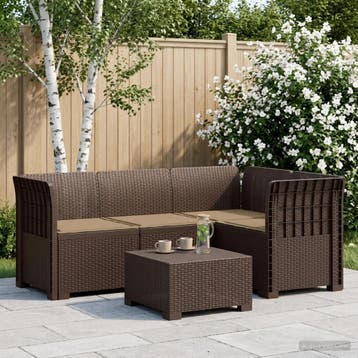 vidaXL 4-Persoons Tuin Sofa met Kussens Rattan Look PP Bruin, Verzenden