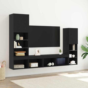 vidaXL TV Kast 4 st Zwart eiken Bewerkt hout, Verzenden, Nieuw