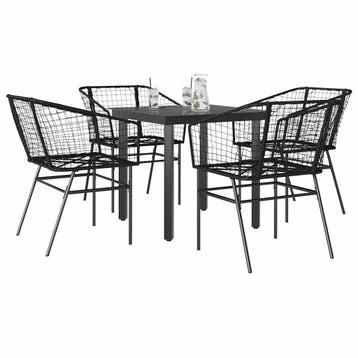 vidaXL 5-delige Tuinset poly rattan glas zwart, Verzenden, Nieuw, Tuinset