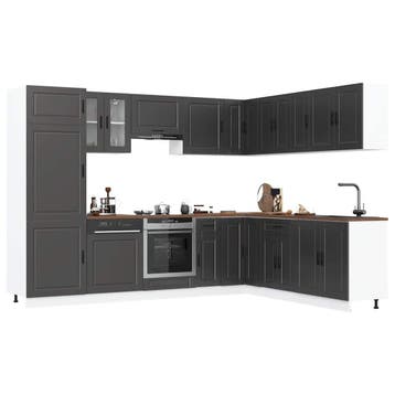 vidaXL 14-delige Keukenkastenset Porto bewerkt hout zwart, Verzenden, Nieuw
