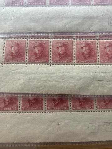 Belgique 1919 - 6 feuilles complètes de 25 Helm 10c, Gestempeld