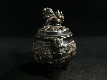 Set of 2 Japanese Vintage Metal Cast Tripod Incense Burners