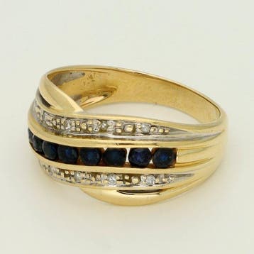 Bague - 18 carats Or jaune Saphir - Diamant, Handtassen en Accessoires, Ringen, Nieuw