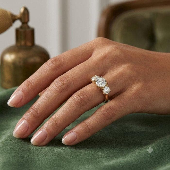 Ring - 14 karaat Geel goud - 4.18ct. tw. Diamant (Lab-grown), Bijoux, Sacs & Beauté, Bagues